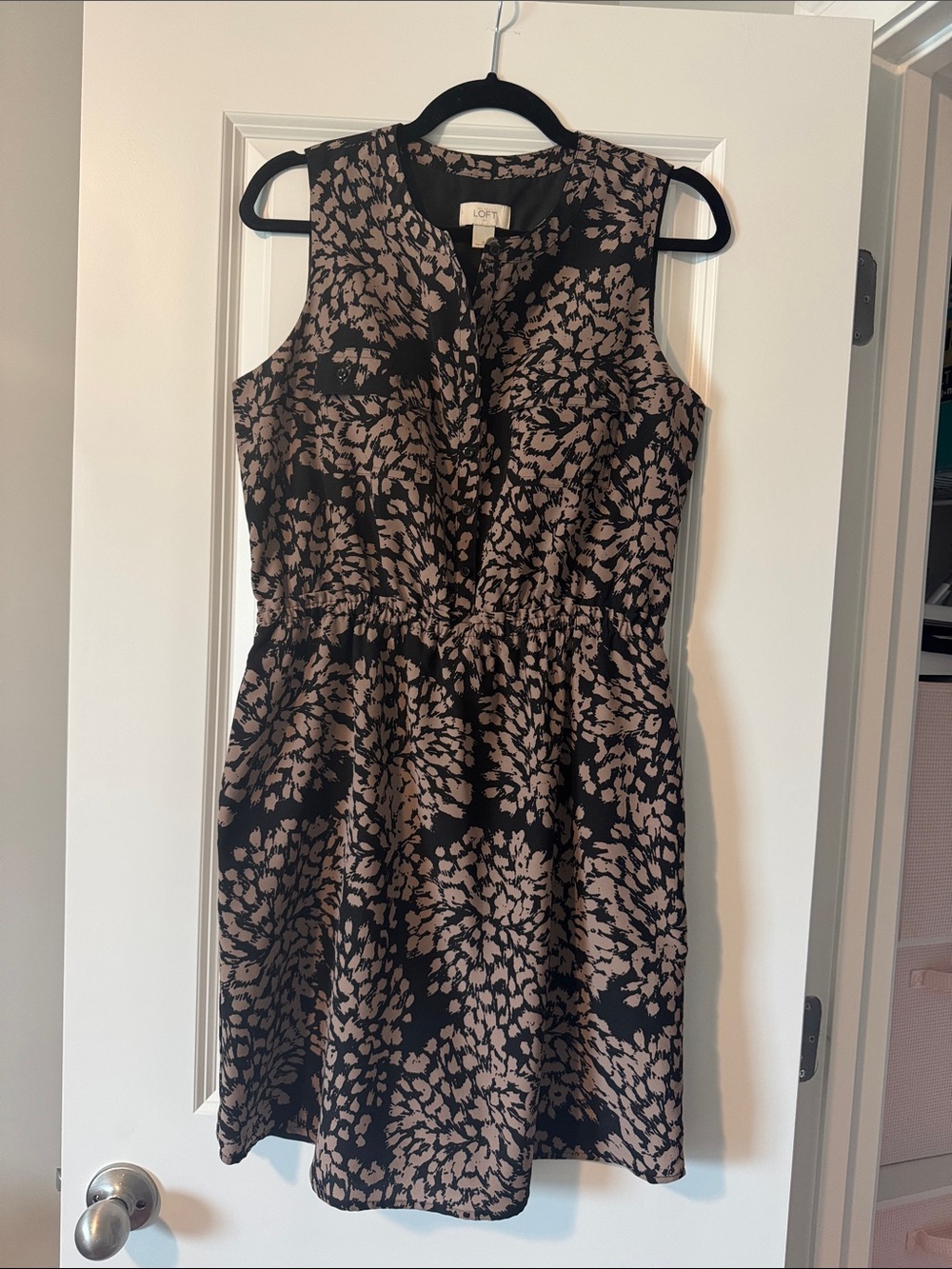 LOFT Black and Tan Printed Sleeveless Mini Dress